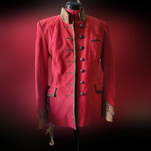 Elegant Red Military-Inspired Women's Jacket - Picture 1 of 10